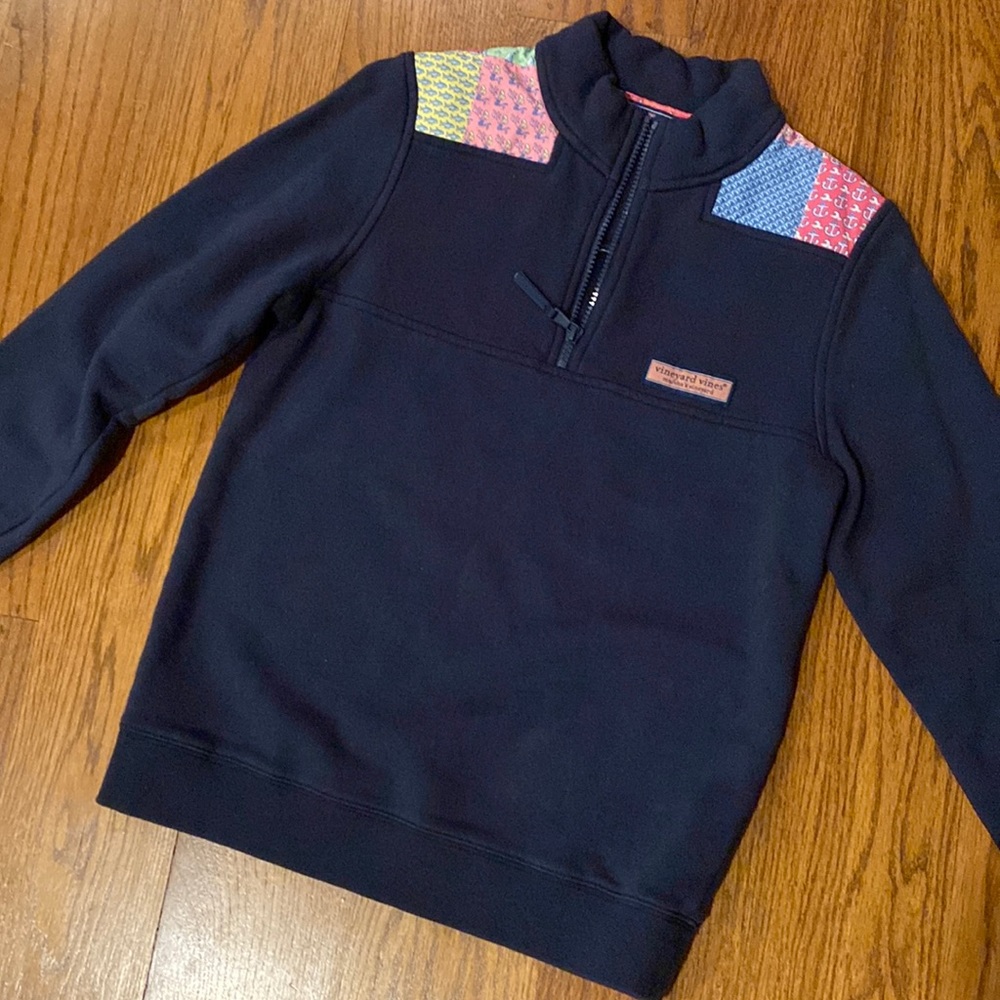 Navy Vineyard Vines® Quarter Zip Shep Shirt Pullover with Cute Patchwork Yoke